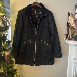 Details Intl. Salt & Pepper Grey Full Zip Jacket Ribbed Collar Large